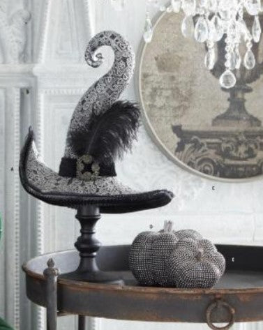 Black Fabric Pumpkin Covered w/Silver Rhinestone