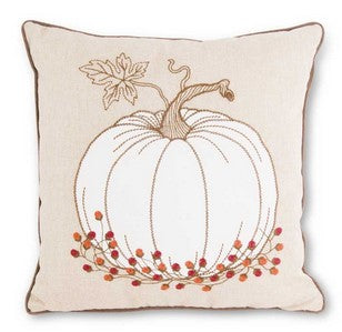 Pillow with Embroidered Pumpkins