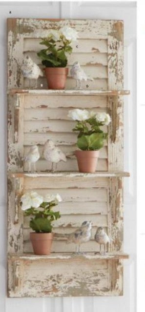 Distressed White Wood Shuttered Shelf