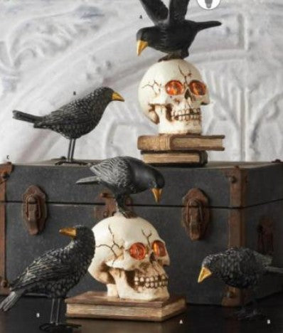LED SKULL on Book w/Crow -
