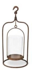 Rustic Metal Hanging Candle Holders w/Swinging Glass Hurricane