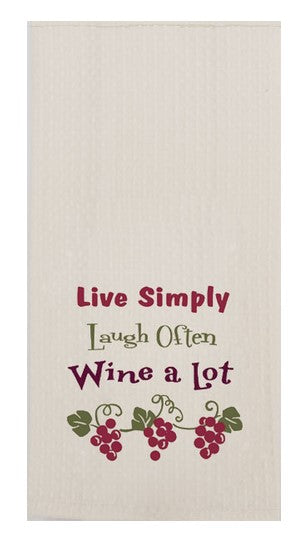 WINE A LOT  Embroidered Waffle Towel