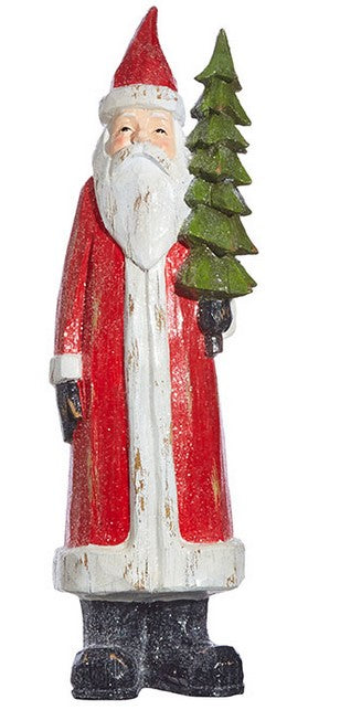 CARVED SANTA WITH TREE