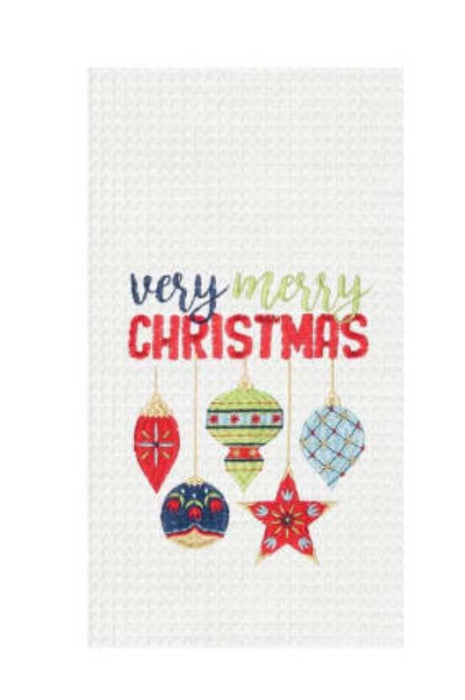 Very Merry Ornament Waffle Tea Towel