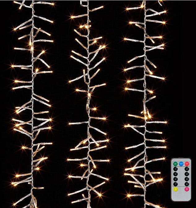 Cluster Garland Clear Wire W/300 White Lights W/Remote
