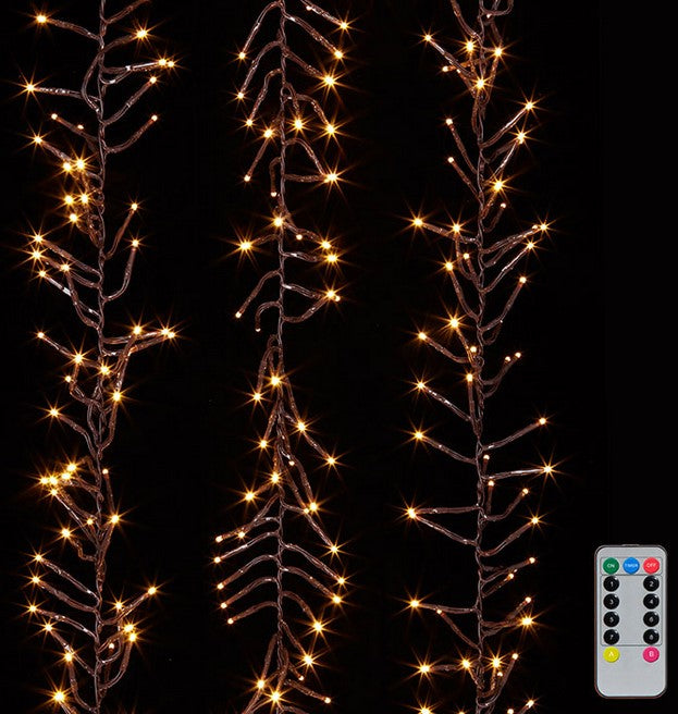 Cluster Garland Brown Wire W/300 White Lights W/Remote And Timer