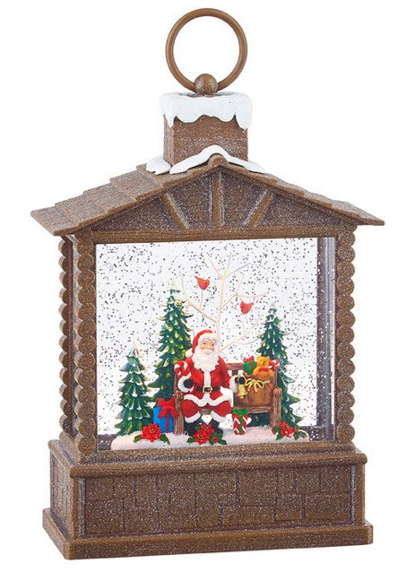 SANTA LIGHTED WATER LOG CABIN