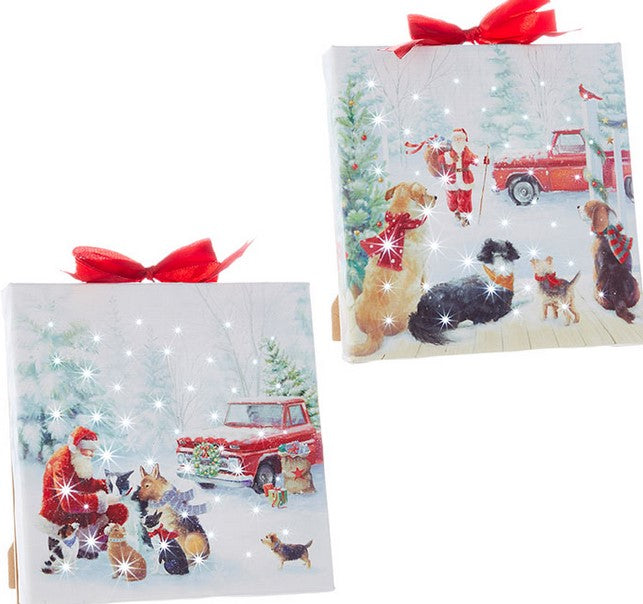 Santa's Dogs Lighted Print With Easel Back