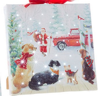 Santa's Dogs Lighted Print With Easel Back