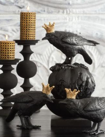 Black Resin Crows w/Gold Crown -Set of 2