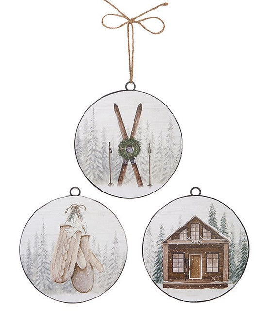 SKI LODGE DISC ORNAMENT- 3 Styles