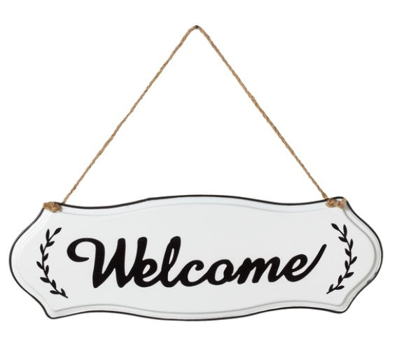 Black & White Enamel "Welcome" Wall Sign