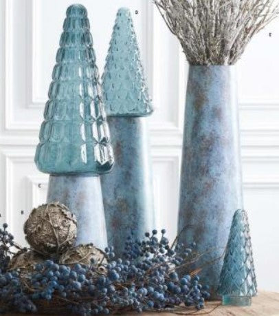Embossed Light Blue Glass Trees -3 Sizes