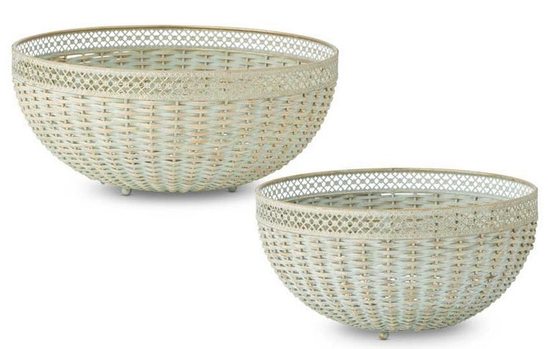 Verdigris Woven Bowls with Metal Trim- 2 Sizes