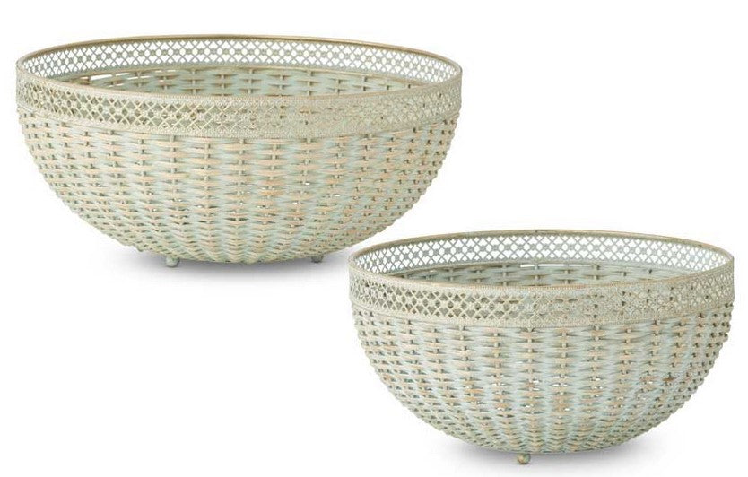 Verdigris Woven Bowls with Metal Trim- 2 Sizes