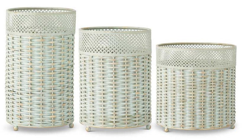 Verdigris Woven Containers w/Metal Trim  - Set of 3