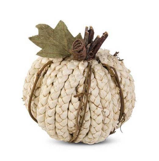 Cream Braided Cornhusk Pumpkin w/Grapevine Accents - 3 Sizes