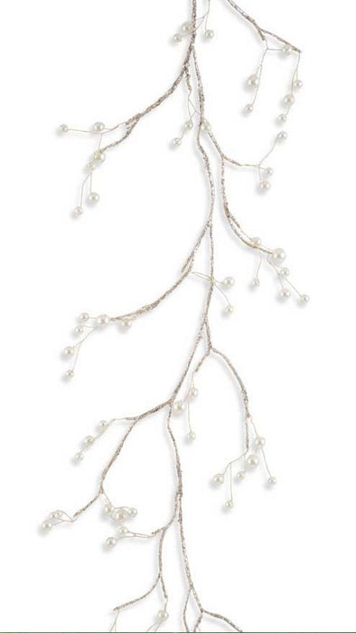 Gold Glittered Twig Garland w/Pearls on Vine Base