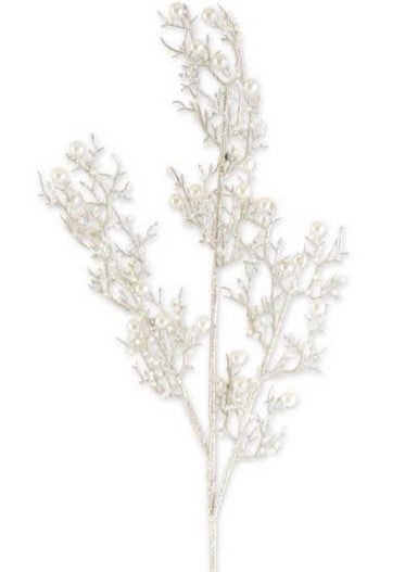 Champagne Glittered Twig Stem w/Pearls -27"L