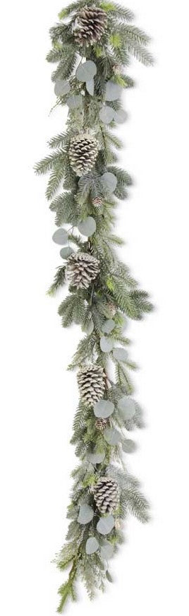 Frosted Fir Pine Garland w/Eucalyptus and Pinecones - 72"