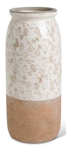 Cream Ceramic Vases w/Tan Floral Pattern -2 Sizes