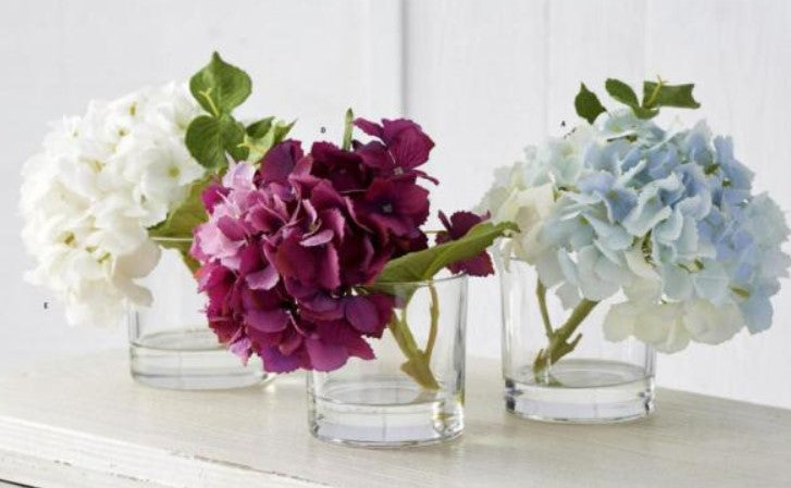 White Real Touch Hydrangea in Glass Vase