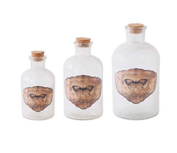 Vintage Glass Bottles w/Butterfly Detail - 3 Options