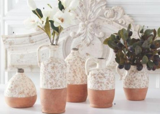 Ceramic Vases w/Tan Floral Pattern - 5 Styles