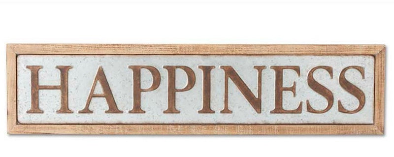 Wood Framed Tin HAPPINESS Sign