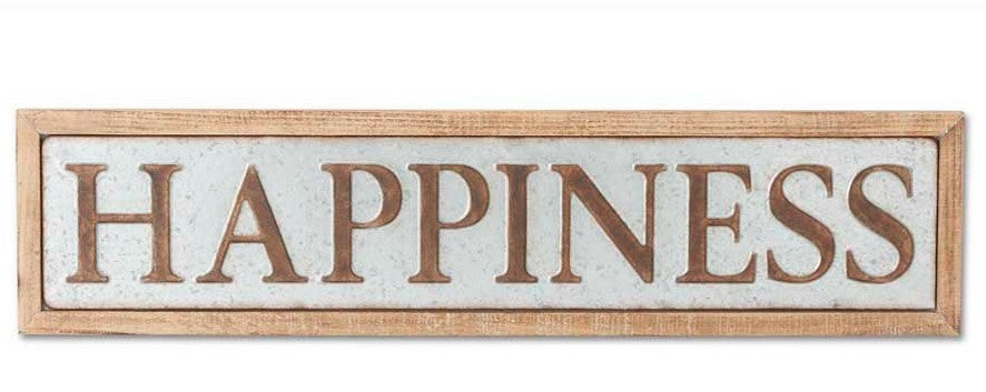 Wood Framed Tin HAPPINESS Sign