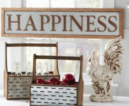 Wood Framed Tin HAPPINESS Sign