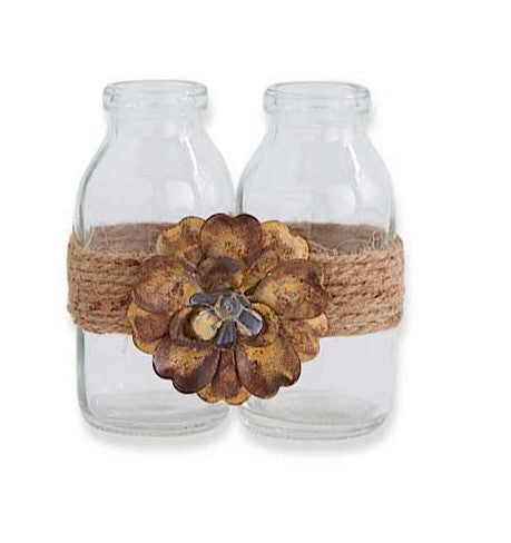Glass Bottles Tied w/Jute & Flower - 2 Sizes