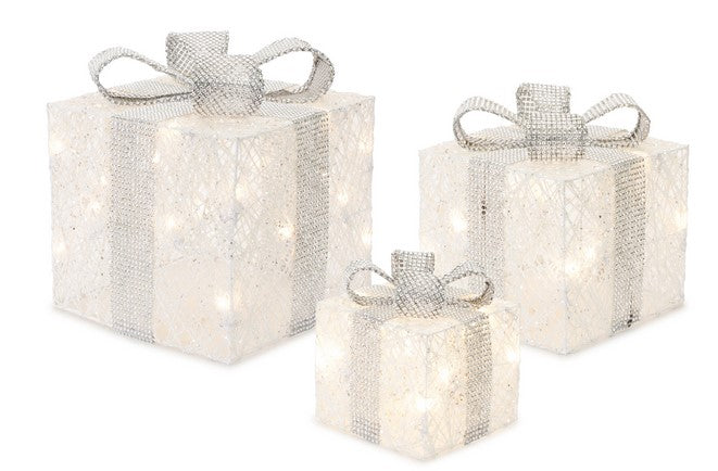 Light Up Gift Boxes w. Bow - Set of 3