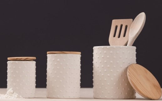 Wood Hobnail Canisters Set of 3