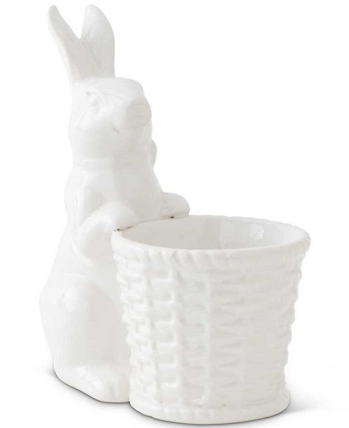 White Ceramic Bunny Holding Basket
