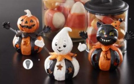 Resin LED Halloween Figurines w/Spring Arms - Set of 3