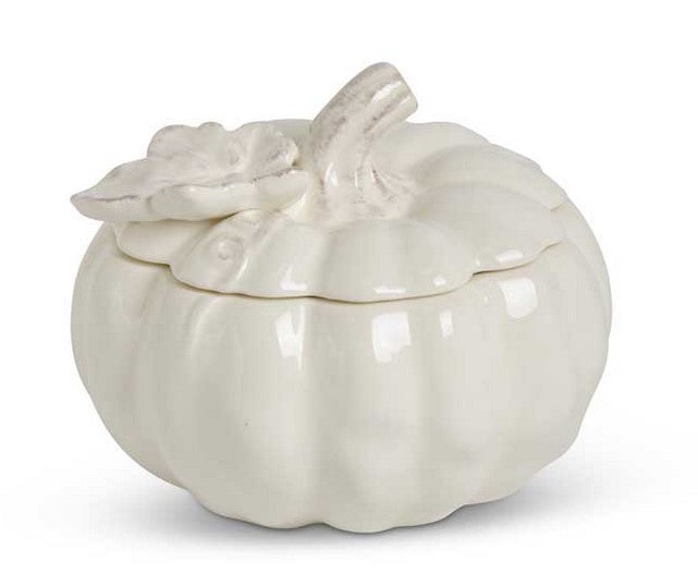 Cream Dolomite Lidded Pumpkin Container