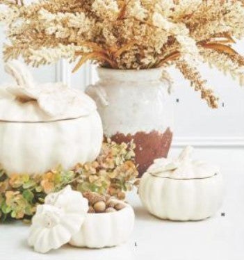 Cream Dolomite Lidded Pumpkin Container