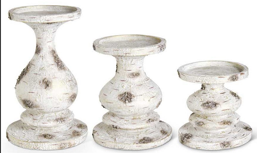 Gold Washed Birch Candleholders- Set of 3