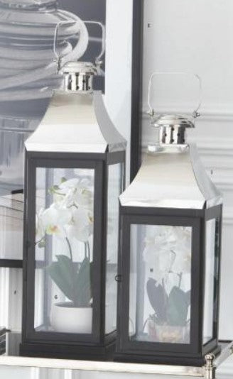 Matte Black and Silver Carriage House Lantern- 2 Sizes