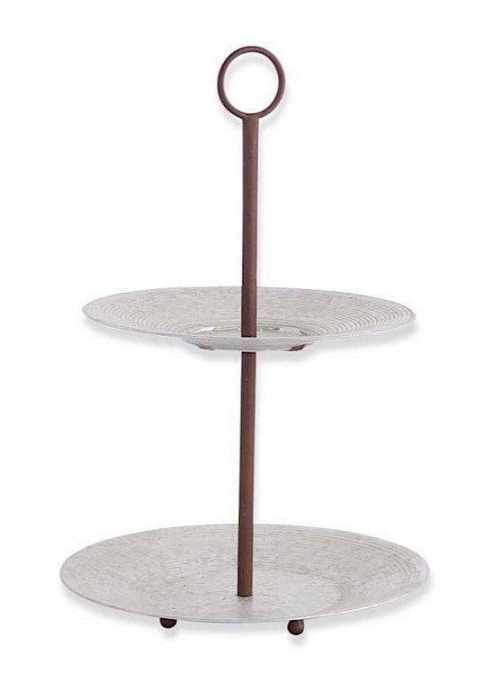 Round Metal 2 Tiered Disk Platter w/ Holder