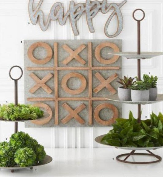 Round Metal 2 Tiered Disk Platter w/ Holder