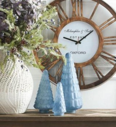 Frosted Embossed Light Blue Glass Trees - Set of 3