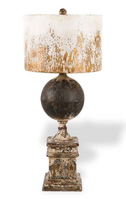 Metal Square Base Lamp w/Ball and White Rustic Shade