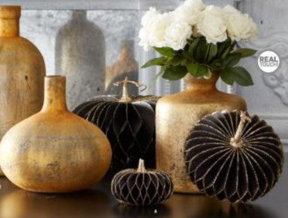 Black with Gold Trim Honeycomb Pumpkins -  4 Options