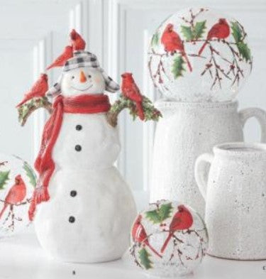 Glittered Resin Snowman w/4 Cardinals