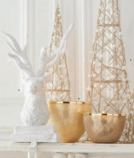 White Glitter Flocked Resin Deer Bust Stocking Holder