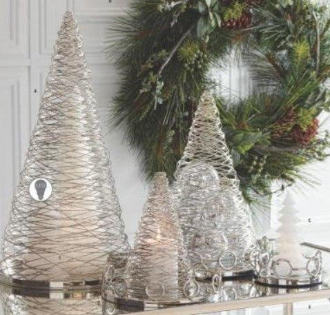 Silver Metal Wire Trees on Trays - Set of 3