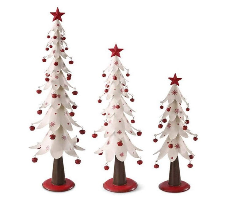 White and Red Whimsical Metal Trees - Set of 3 - 2 Options