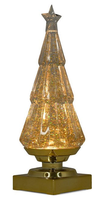 Tree with Gold Swirling Glitter Snow Globe - Lighted Water Lantern